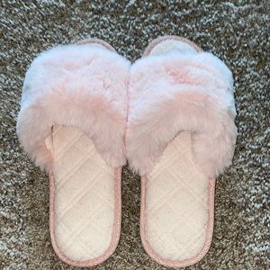 Pink fuzzy quilted slippers